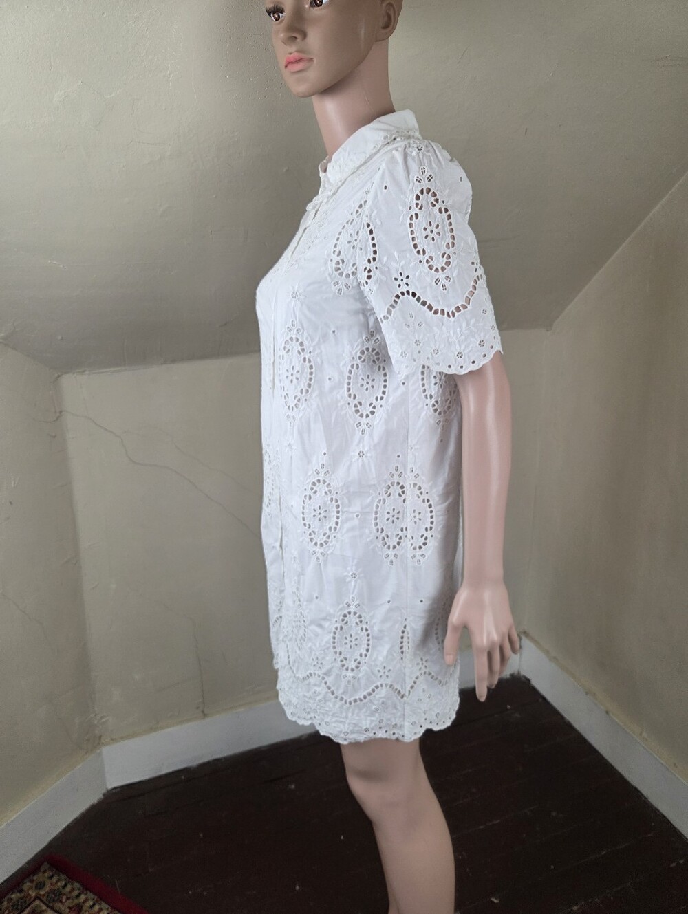 Sézane‎ Elvina Eyelet Embroidered Shirt Dress White EU 42 Runs Small - Picture 7 of 13